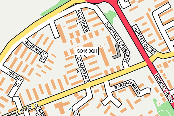 SO16 9QH map - OS OpenMap – Local (Ordnance Survey)