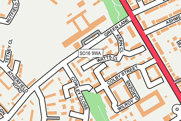 SO16 9WA map - OS OpenMap – Local (Ordnance Survey)