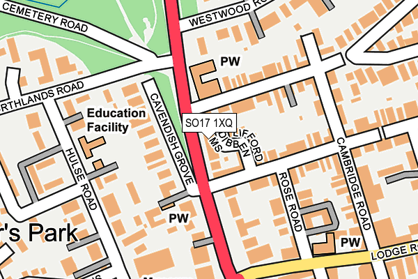 SO17 1XQ map - OS OpenMap – Local (Ordnance Survey)