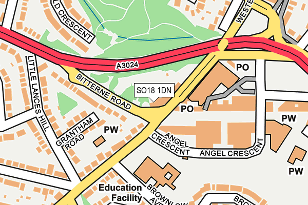 SO18 1DN map - OS OpenMap – Local (Ordnance Survey)