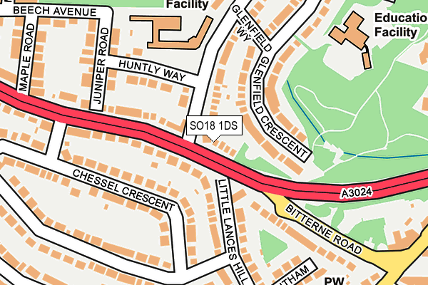 SO18 1DS map - OS OpenMap – Local (Ordnance Survey)