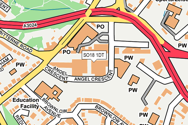 SO18 1DT map - OS OpenMap – Local (Ordnance Survey)