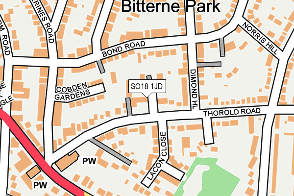 SO18 1JD map - OS OpenMap – Local (Ordnance Survey)