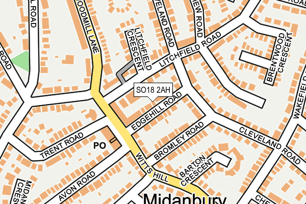 SO18 2AH map - OS OpenMap – Local (Ordnance Survey)