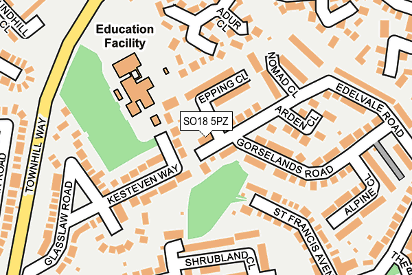 SO18 5PZ map - OS OpenMap – Local (Ordnance Survey)