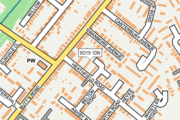 SO19 1DN map - OS OpenMap – Local (Ordnance Survey)