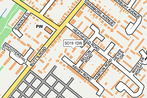 SO19 1DW map - OS OpenMap – Local (Ordnance Survey)