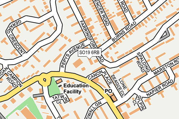 SO19 6RB map - OS OpenMap – Local (Ordnance Survey)