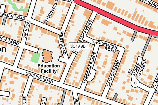 SO19 9DF map - OS OpenMap – Local (Ordnance Survey)