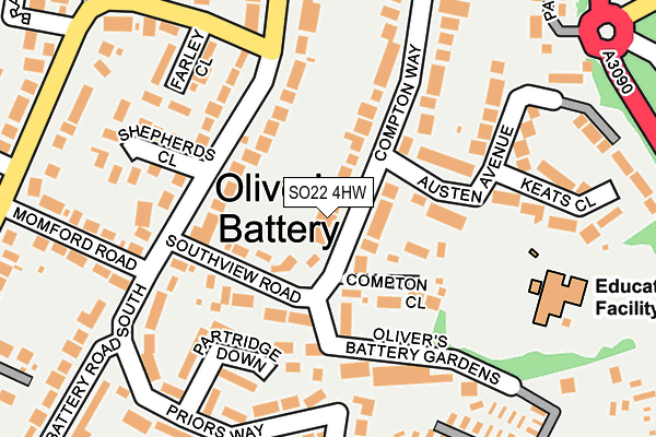 SO22 4HW map - OS OpenMap – Local (Ordnance Survey)