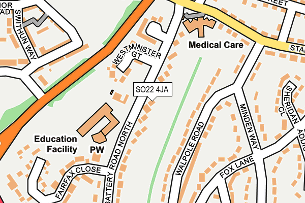 SO22 4JA map - OS OpenMap – Local (Ordnance Survey)