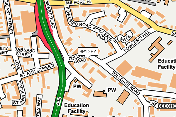 SP1 2HZ map - OS OpenMap – Local (Ordnance Survey)