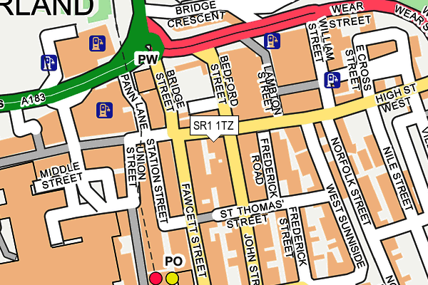 SR1 1TZ map - OS OpenMap – Local (Ordnance Survey)