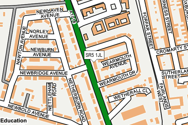 SR5 1JL map - OS OpenMap – Local (Ordnance Survey)