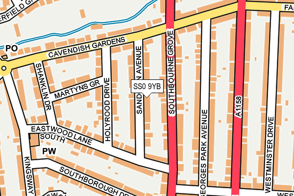 SS0 9YB map - OS OpenMap – Local (Ordnance Survey)