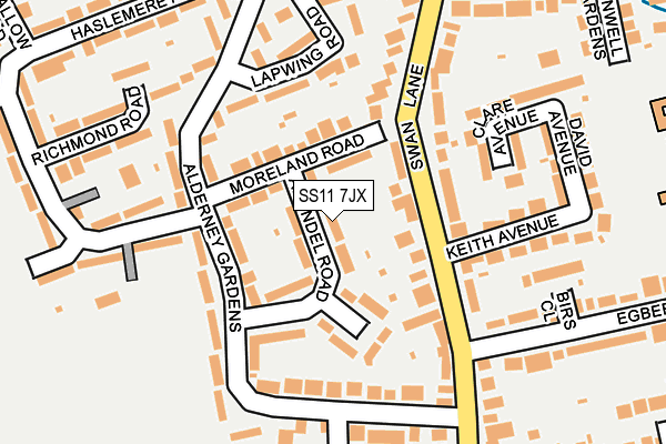SS11 7JX map - OS OpenMap – Local (Ordnance Survey)
