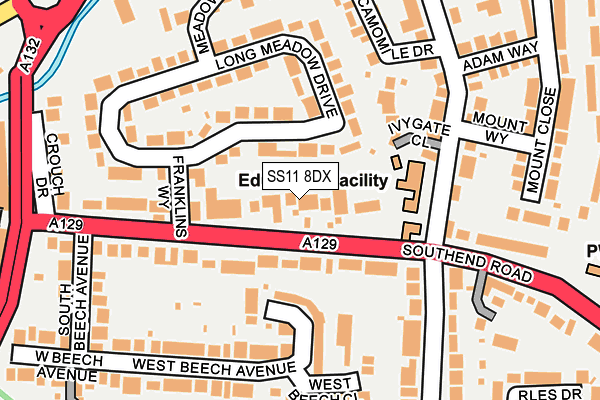 SS11 8DX map - OS OpenMap – Local (Ordnance Survey)