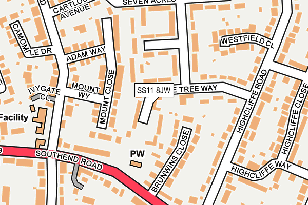 SS11 8JW map - OS OpenMap – Local (Ordnance Survey)