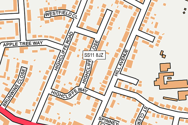 SS11 8JZ map - OS OpenMap – Local (Ordnance Survey)