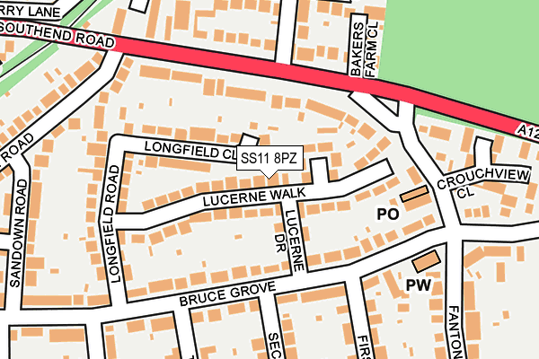 SS11 8PZ map - OS OpenMap – Local (Ordnance Survey)