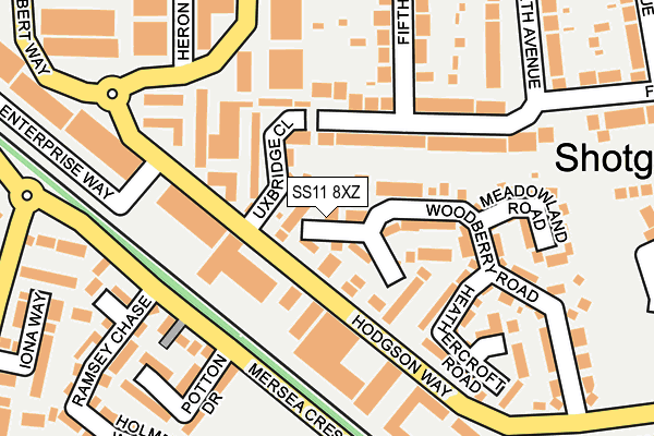 SS11 8XZ map - OS OpenMap – Local (Ordnance Survey)