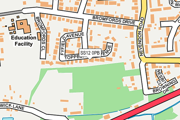 SS12 0PB map - OS OpenMap – Local (Ordnance Survey)