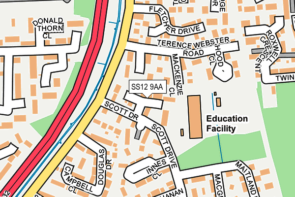 SS12 9AA map - OS OpenMap – Local (Ordnance Survey)