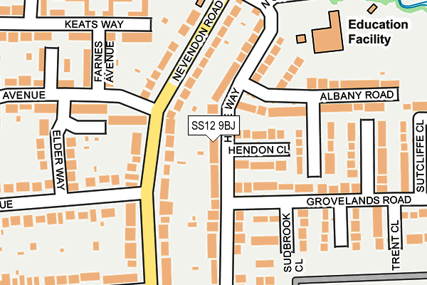 SS12 9BJ map - OS OpenMap – Local (Ordnance Survey)