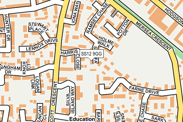 SS12 9GG map - OS OpenMap – Local (Ordnance Survey)