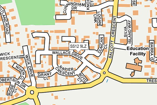 SS12 9LZ map - OS OpenMap – Local (Ordnance Survey)