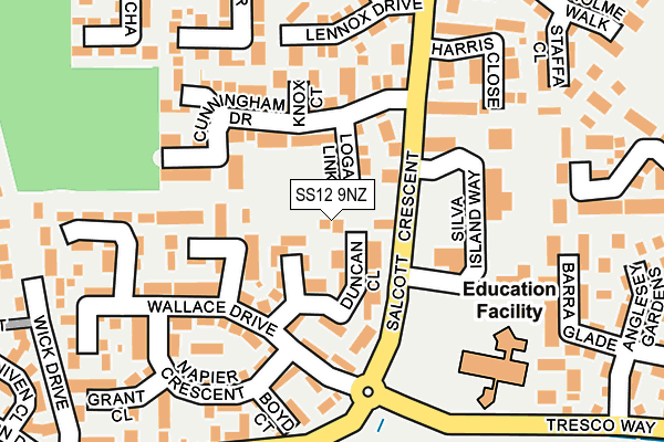 SS12 9NZ map - OS OpenMap – Local (Ordnance Survey)