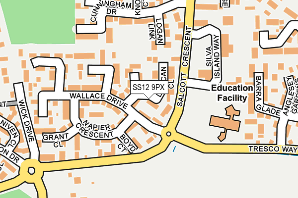 SS12 9PX map - OS OpenMap – Local (Ordnance Survey)