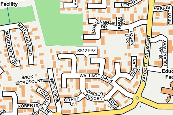 SS12 9PZ map - OS OpenMap – Local (Ordnance Survey)