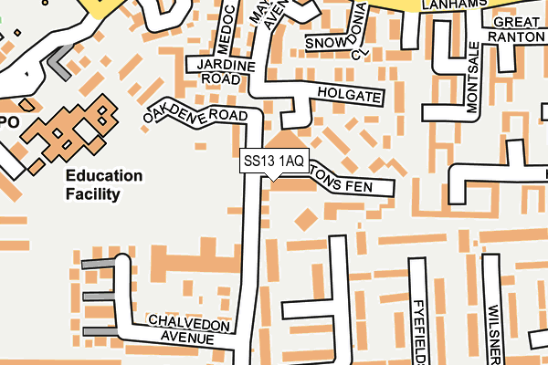 SS13 1AQ map - OS OpenMap – Local (Ordnance Survey)