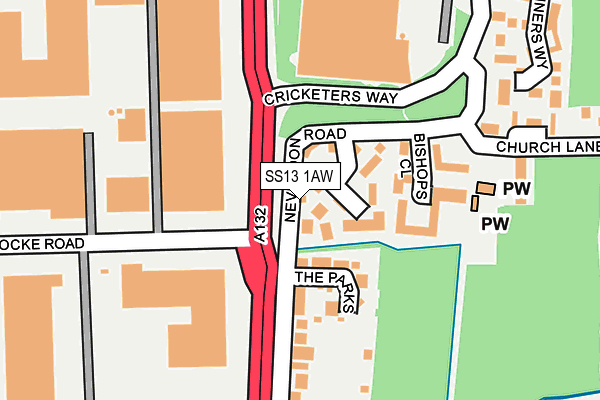 SS13 1AW map - OS OpenMap – Local (Ordnance Survey)