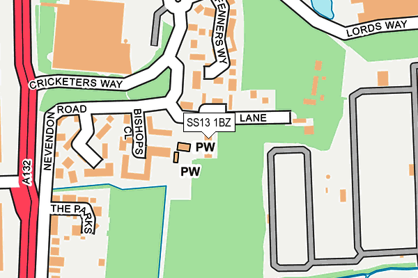 SS13 1BZ map - OS OpenMap – Local (Ordnance Survey)
