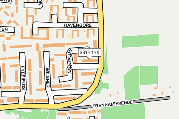 SS13 1HX map - OS OpenMap – Local (Ordnance Survey)