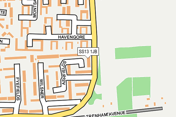 SS13 1JB map - OS OpenMap – Local (Ordnance Survey)