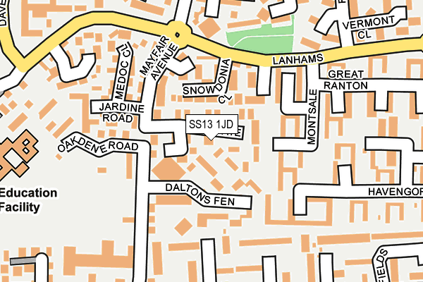 SS13 1JD map - OS OpenMap – Local (Ordnance Survey)