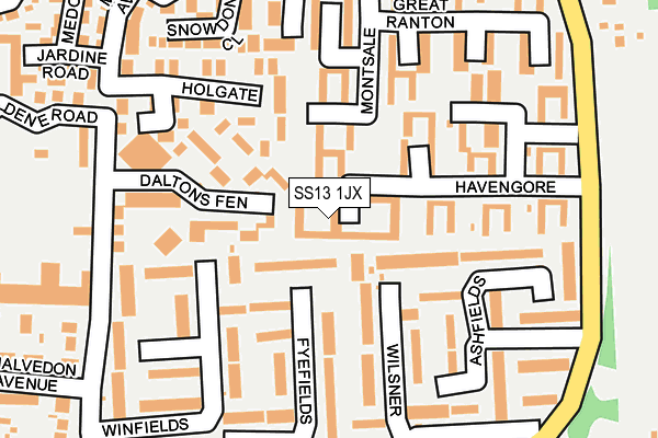 SS13 1JX map - OS OpenMap – Local (Ordnance Survey)