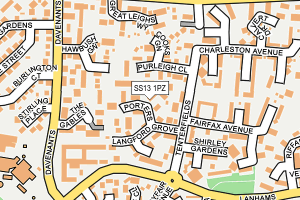 SS13 1PZ map - OS OpenMap – Local (Ordnance Survey)