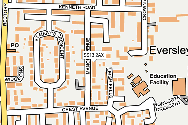 SS13 2AX map - OS OpenMap – Local (Ordnance Survey)