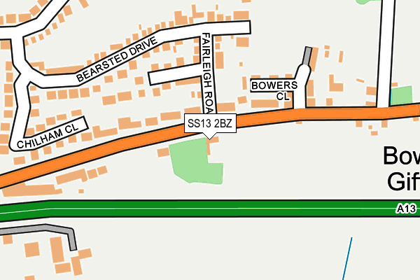 SS13 2BZ map - OS OpenMap – Local (Ordnance Survey)