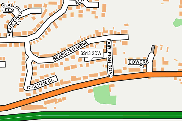 SS13 2DW map - OS OpenMap – Local (Ordnance Survey)