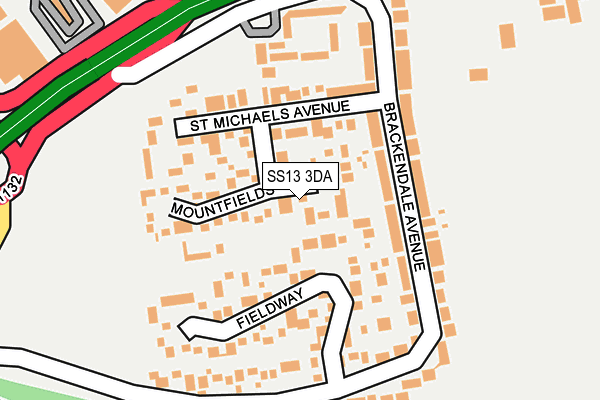 SS13 3DA map - OS OpenMap – Local (Ordnance Survey)