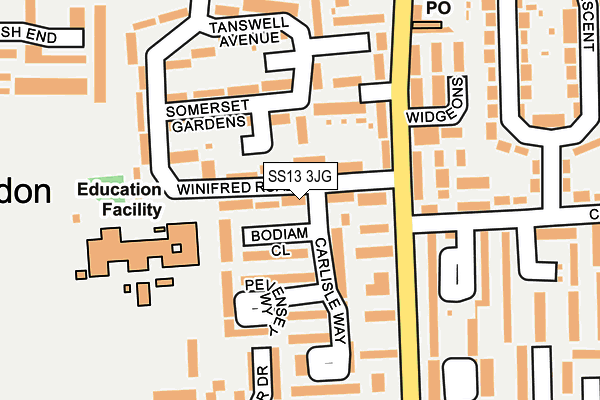 SS13 3JG map - OS OpenMap – Local (Ordnance Survey)