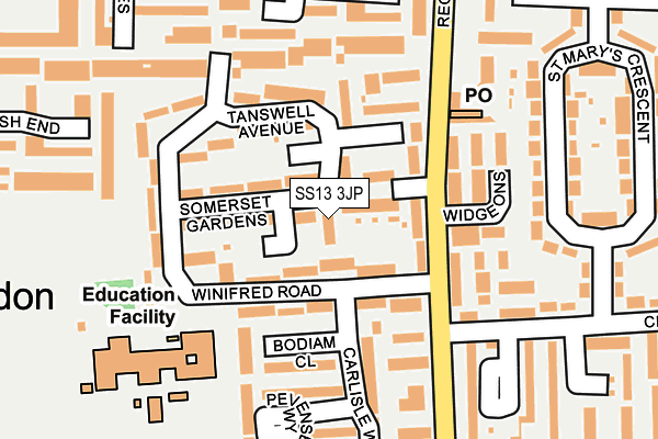 SS13 3JP map - OS OpenMap – Local (Ordnance Survey)