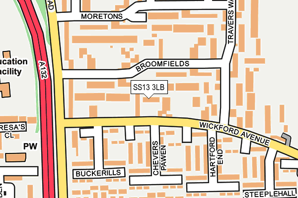 SS13 3LB map - OS OpenMap – Local (Ordnance Survey)