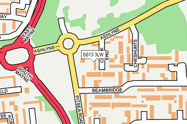 SS13 3LW map - OS OpenMap – Local (Ordnance Survey)