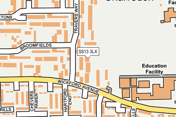 SS13 3LX map - OS OpenMap – Local (Ordnance Survey)